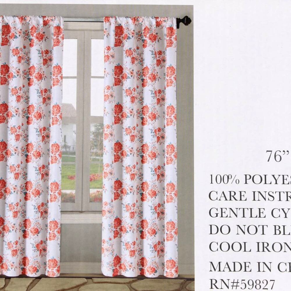 La Rosa Collection Vibrant Floral Curtain Panels 84" Pole Top - Picture 3 of 11